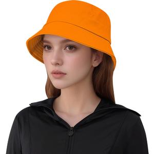 Bucket Hat for Woman Men Travel Fishing Beach Sun Hat Outdoor Cap Black Summer Boonie Unisex Packable Trendy Fisherman (One Size, Orange)