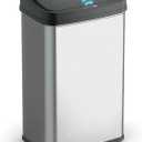 Ninestars 13 Gallon Automatic Trash Can, 50L Touchless Motion Sensor Garbage Can with Odor-Sealing Lid, Rectangular Stainless Steel, Black Trim