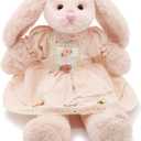 Oits cute Small Soft Stuffed Animal Bunny Rabbit Plush Toy for Baby Girls 15inch (Pink Rabbit Wearing Pink Vintage Dress)