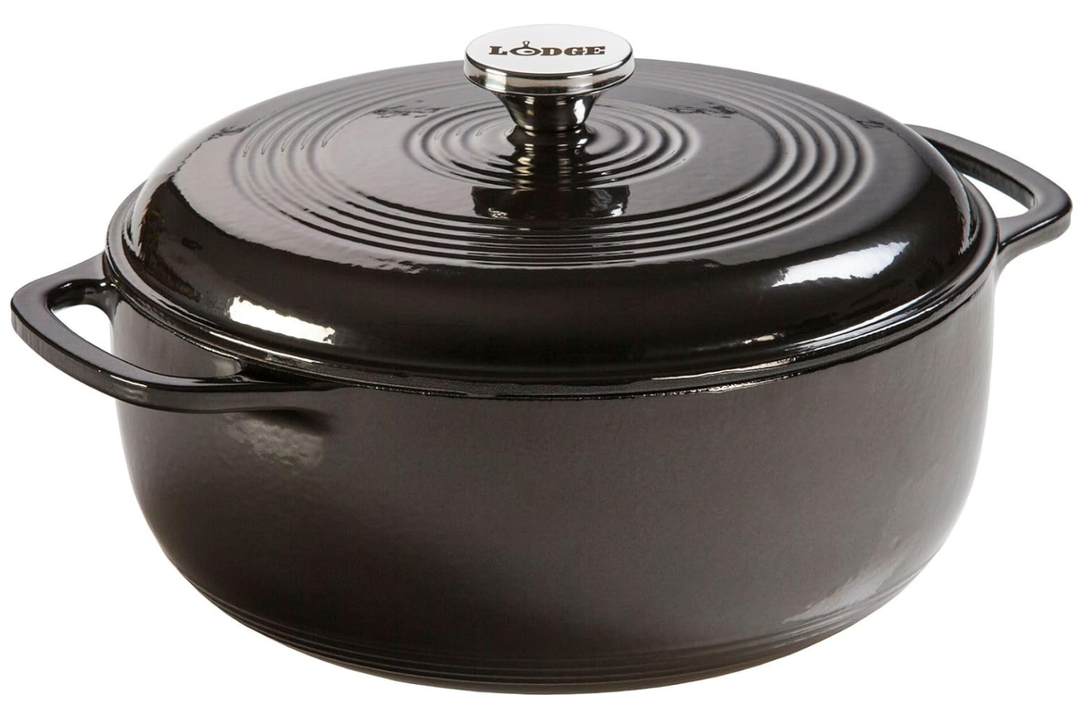 Lodge Essential Enamel Cast Iron Dutch Oven - Perfect for Bread Baking, Braising, Marinating & Slow Cooking - Features Moisture-Sealing Lid & Dual Handles - Kitchen Essentials - 6 Quarts - Midnight Chrome