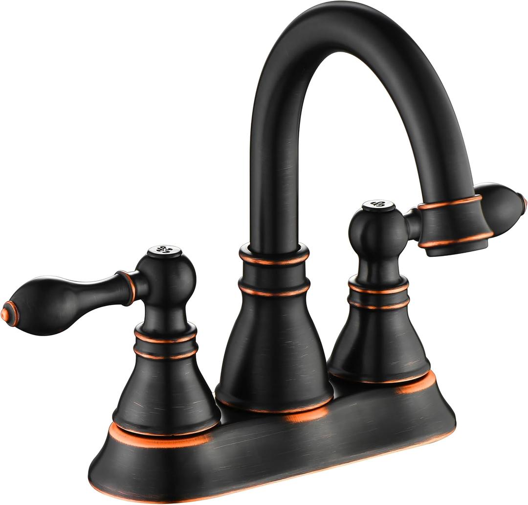 Bathroom Faucets, Centerset Lavatory Sink Faucet with 2 Handle, 3 Hole, Overflow Pop Up Drain & 4 Inch 360 Swivel Spout, F-4501-NB (Oil Rubbed Bronze)