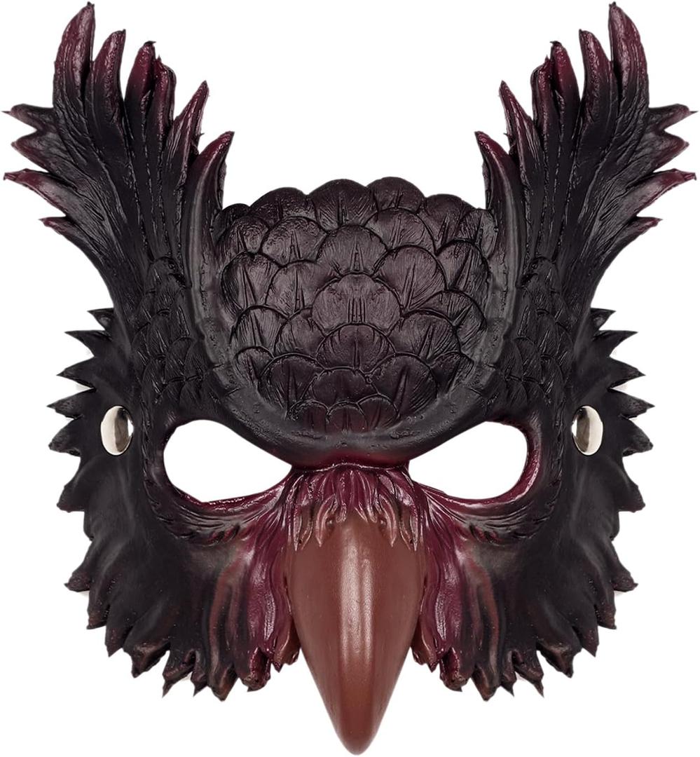 L'VOW Adult Full Face Mask Animal Skull Mask Realistic Scary Head Mask for Masquerade Halloween Party (Black-owl)