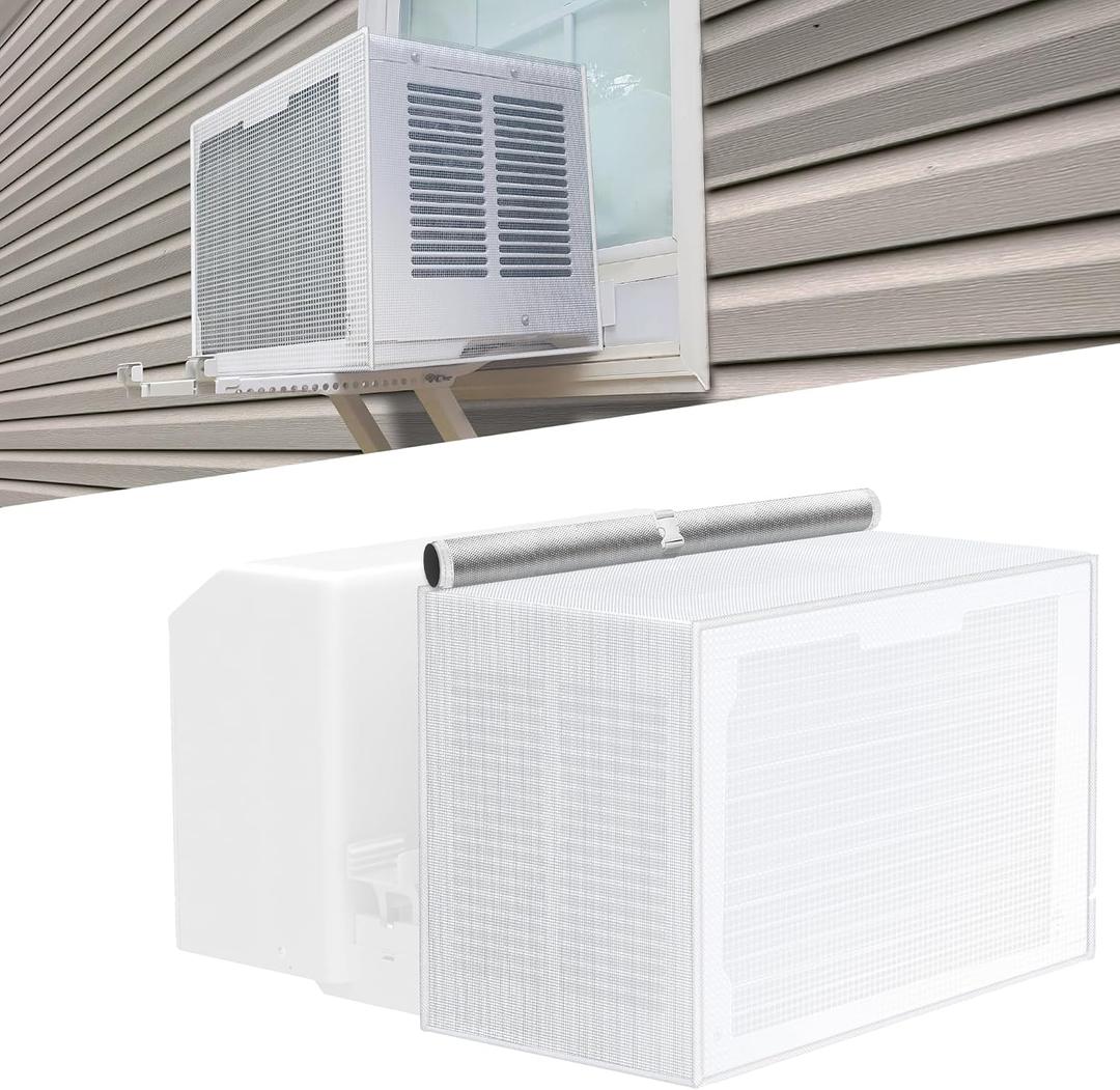 Air Conditioner Covers for Outside Window Units: Mesh Cover for Midea U Shaped AC 8000BTU 10000BTU 12000BTU, Waterproof Breathable PVC AC Cover, Anti-Leaf, Easy Air Flow, 20"x12.6"x13", White