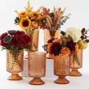 6 Pcs (H:7" W:4") Embossed Flower Vase Pedestal Glass Vase Big Base Thickened Crystal Vintage Vases for Valentines Day Wedding Home Decor Table Centerpiece House Warming Gifts(Amber)