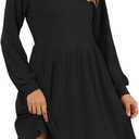 AUSELILY Womens Fall Dress 2025 Long Sleeve V Neck Short Dress Lightweight Casual Knit Sweater Dresses with Pockets (Small, Black)