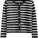 ANRABESS Women Striped Cardigan Sweaters Button Down Cropped Knit Lady Jackets Coat 2025 Fall Outfits Trendy Clothes (Large, Black White Stripe)