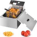 Deep Fryer with Basket, 1700w 9.1Qt Oil Tank/ 4Qt Basket, Stainless Steel Countertop Electric Fryer for Home and Commercial Use, Oil Fryer with Temperature Control and Double Overheat Protection