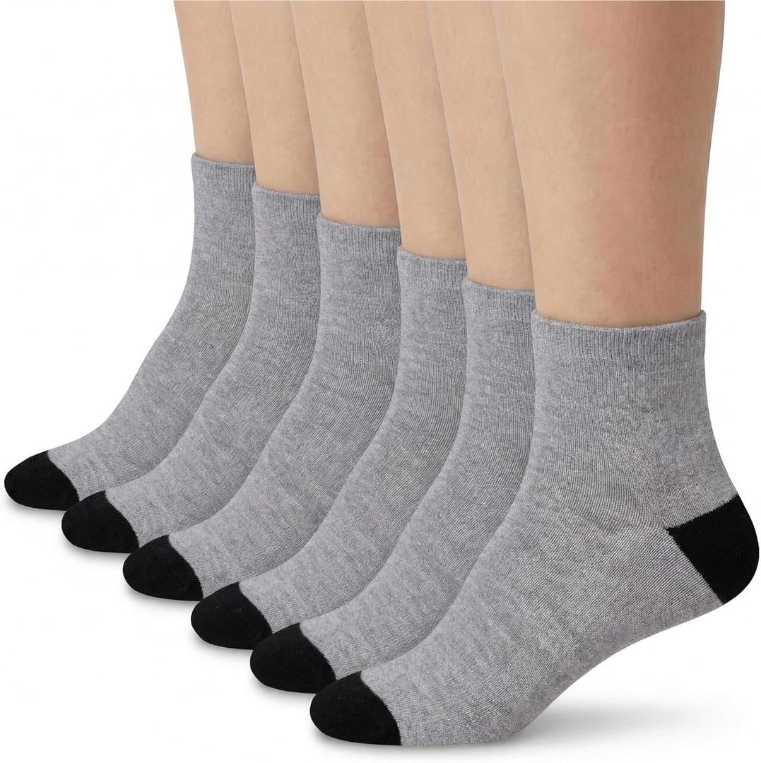 Ankle Length Anti-Slip Casual Socks for Men & Women- Stylish Comfort Fit Moisture Control- Perfect for Everyday Wear (Large, Grey (6 Pairs))