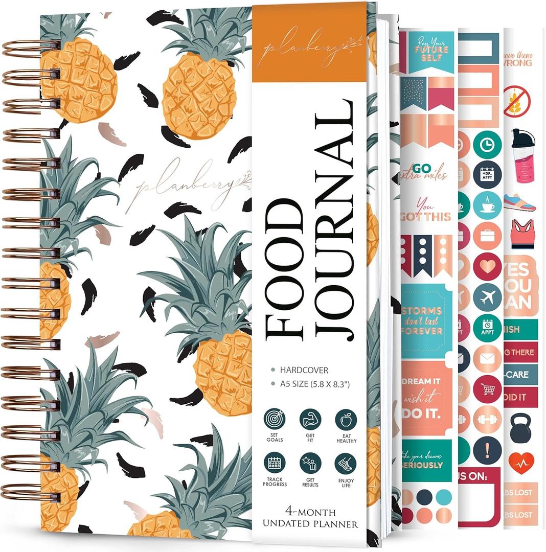 PLANBERRY Food Journal Premium  Nutrition Planner  Diet & Calorie Tracker  Meal & Exercise Diary  Weight Loss Journal (Pineapple) (6.3 x 8.5)