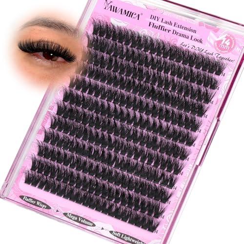 Yawamica 200D Volume Lash Clusters 14mm Eyelash Clusters Fluffy Wispy Cluster Eyelash Extensions D Curl DIY Individual Lashes Extension by Self (14mm Refill Pack)