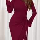 PRETTYGARDEN Women 2025 Mini Bodycon Dresses Long Sleeve Ruched Fitted Short Night Out Trendy Party Club Outfits Fall Clothes (Red, L)