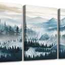 MHARTK66 Mountain Landscape Wall Art for Living Room, Large Foggy Forest Watercolor Artwork for Walls, 3 Piece Nature Mountain Forest Paintings Prints for Hallway Office Kitchen Wall Decor, 16x24 Inch