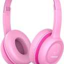 Kids Headphones, Wired Headphones for Kid with Safe Volume Limiter, Kid Headphone with Cord 3.5mm Jack, On-Ear Girls Boys Toddler Headphone for School (Pink)