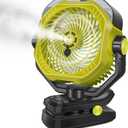 Portable Rechargeable Misting Fan with 12oz Mist, Battery Life Display, Remote, Timer, Light, 5 Speeds, 9-Inch, 20000mAh 120H Battery Powered Clip Fan for Stroller, Travel, Outdoor, Poweroutage