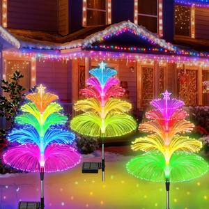 Solar Lights Outdoor Waterproof 7 Colorful Changing Ice Cream Rainbow Jellyfish Lights 3 Pack Solar Garden Lights Decor for Outside Yard Patio Pathway Decorations, Gifts for Mother's Women Kids