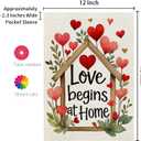 3 x CROWNED BEAUTY Valentines Day Garden Flag Love Begins at Home 12x18 Inch Double Sided Hearts Floral Welcome Decoration for Outside Yard