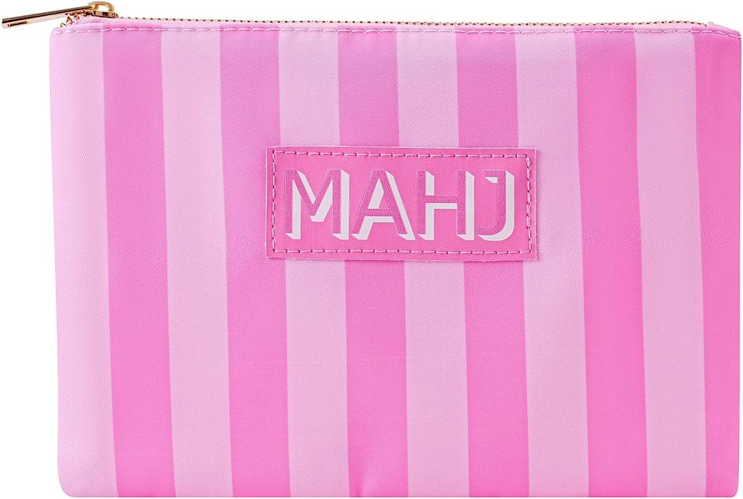 Striped Empty Mahjong Tiles Bag for 1.2 "(30mm) Standard Size American Mahjong Tiles, Waterproof Mahjong Tile Bag with Zipper, Mahjong Case, Case Only (01Pink Stripes)
