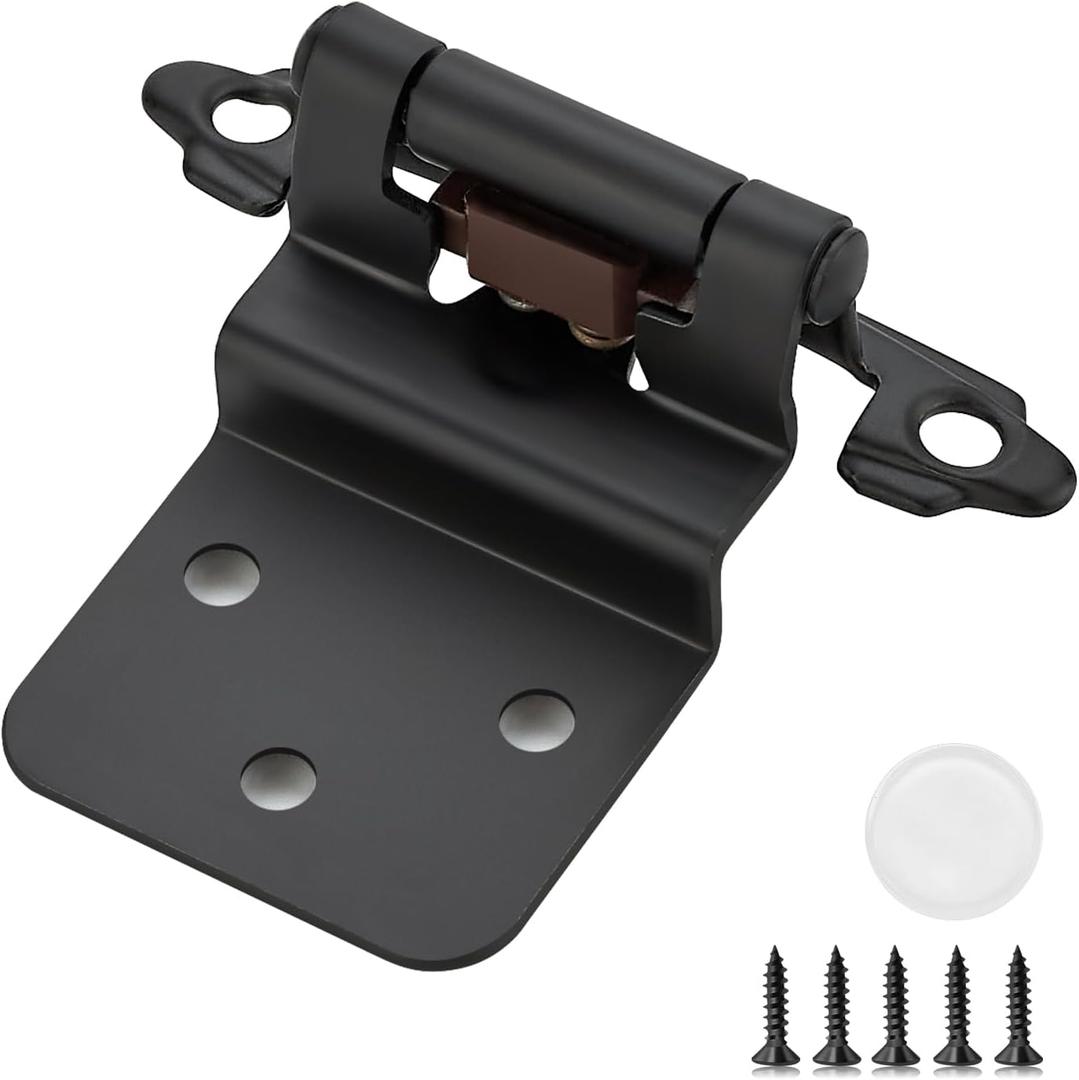 10 Pack (5 Pairs) 3/8 Inch Insert Kitchen Cabinet Hinges, Matte Black Self Closing Hinges for Kitchen Cabinet Doors, Semi-Concealed Cupboard Hardware, Face Mount Hardware, Black