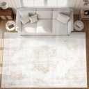 Area Rug 10x14 Vintage Rugs: Large Washable Living Room Rug Retro Medallion Distressed Soft Low Pile Non-Slip Rugs Indoor Floor Carpet for Bedroom Nursery Dining Table Office (Beige,10'x14')