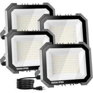 4 Pack LED Flood Lights Outdoor, 100W 10000LM Super Bright Floodlight Outside Work Light with 5.9FT Plug, IP65 Waterproof 6000K Outdoor LED Flood Light for Garage, Yard, Lawn, Garden