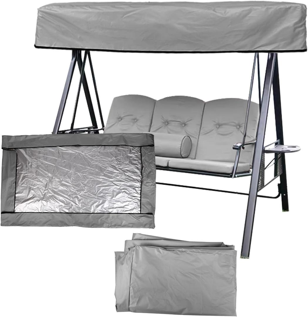 Outdoor Swing Canopy Replacement Cover, 75x47x7in 3 Seater Universal Porch Swing Canopy Top Cover Waterproof Windproof Sunshade for Outdoor Courtyard Patio Garden Hammock Chair (Gray)