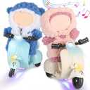 2 Pcs Mini Electric Doll Scooter Vehicles Toy Funny Doll Accessory with Music & Lights Could Rotate 360 Cute Plastic Scooter Toy Ornaments Battery Not Included (Cream & Blue)