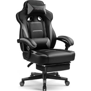 GTPLAYER Gaming Chair with Footrest, Big and Tall Game Chair 350lb Racing Style Computer Chair, Ergonomic Executive Office Chair High Back with Lumbar Support and Recliner, Gray