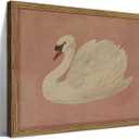 Vintage Framed Wall Art, Modern Pink Grace Swan Canvas Wall Decor Painting, Retro Animal Rustic Farmhouse Artwork Prints Pictures for Living Room Bedroom Bathroom 16x24 Inch