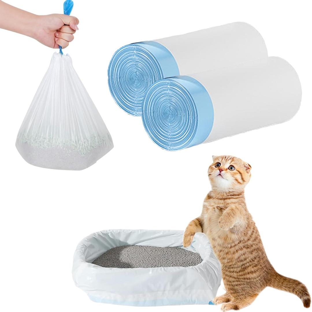 40 Count Cat Litter Box Liners - Large Drawstring Cat Litter Bags, Extra Thick Heavy Duty Durable Litters Tray Pet Cats Pan Liners, Waste Replacement Bags for Self-Cleaning Cats Litter Boxes 16" x 25"