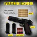 Wood Grain Foam Blaster Pistol with 2 Detachable Magazines, 40 Shell Casings, 50 Soft Bullets, Great Birthday for Boys and Girls, Realistic Action with Shell Ejection