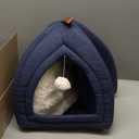 Bedsure Cat Beds for Indoor Cats - 2 in 1 Cat Cave House Tent for Kittens and Small Pets with Removable Washable Cushioned Pillow, Foldable Kitten Hideaway with Non-Slip Bottom, Navy, 16 inches