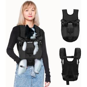 Petmolico Pet Dog Carrier Backpack, Adjustable Dog Legs-Out Front Backpack, Hands-Free Cat Pup Front Carrier Travel Bag, Easy-fit for Traveling Hiking for Small Medium Dogs, XL, Black