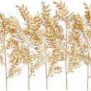 Fake Plants Leaves Christmas Decoration, PASYOU Gold Artificial Shrubs Grass Foliage Plastic Bulk Leaf Indoor Outdoor Home Garden Party Hotel Verandah Wedding Event Faux Decor Ornaments, Golden 5 Pack