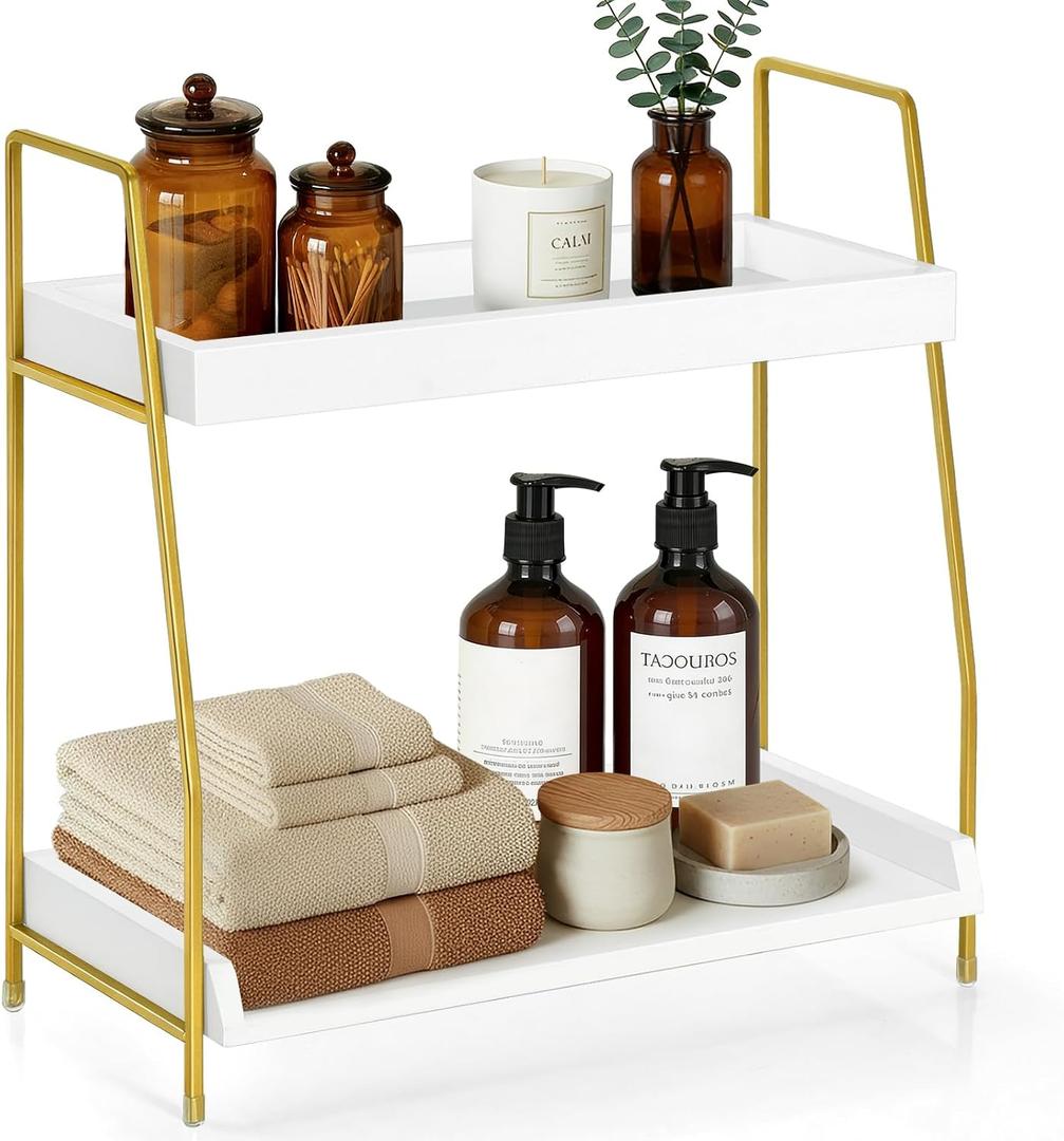 2-Tier Bathroom Counter Organizer, Wood Countertop Organizer for Bathroom Decor, Bathroom Organizers and Storage, Skincare Organizers for Vanity , Counter Storage Shelf for Bedroom Kitchen Office, Medium