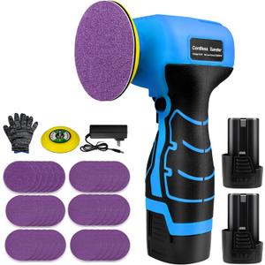 16.8V Cordless Electric Sander with 36PCS Sandpapers, 3500 RPM, 2Pcs 3.0Ah Batteries, Lightweight & Compact Design for Wood, Metal, Paint Removal, and DIY Projects