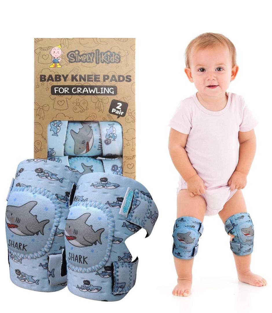 Simply Kids Baby Knee Pads for Crawling (2 Pairs) Rodilleras para Bebe, CPSIA Certified - Infant Knee Protector for Toddler, Girl, Boy, Crawler ((Popular Choice) Shark)