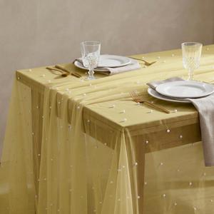 Horaldaily White Yellow Pearl Tablecloth, 60140 Inch, Rectangular