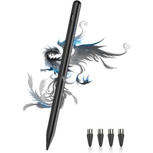 Stylus Pen for Android, A11+/A9+ Pencil Power-Display Android Tablet Pen 4 POM Tip Rechargeable Stylus Pen for iPhone 6-17, Samsung Galaxy Tab A11/A9, Switch, Other Smartphone and Tablet Devices-Black
