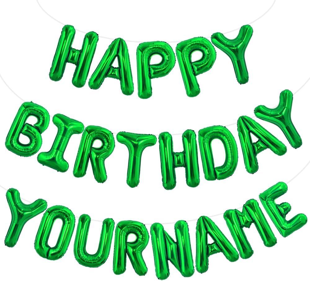 TONIFUL 65 Pcs 16 Inch Green Happy Birthday Balloons and 2 Sets A-Z Foil Letters Balloons DIY Personalized Phrase Banner for Birthday Celebration Halloween Thanksgiving Christmas Party Decorations