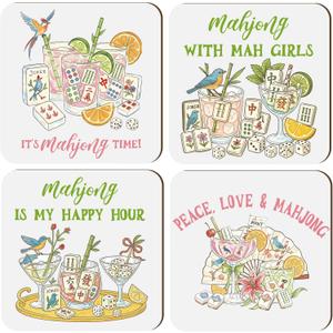 4 Pcs Mahjong Coasters 3.94 x 3.94 Inch Drink Coasters Colorful Mahjong Gifts and Accessories for Mahj Cocktail Cup Drink Table Game or Game Night Party Supplies Decoration