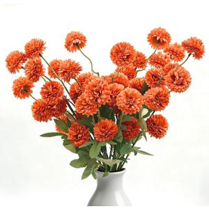 8pcs Orange Fake Flowers Silk Pompon Mum Artificial Flowers,Mini Artificial Chrysanthemums with Stems,Faux Flowers For Vase,for Wedding Centerpieces, flower arrangements, vase fillers, and home decor