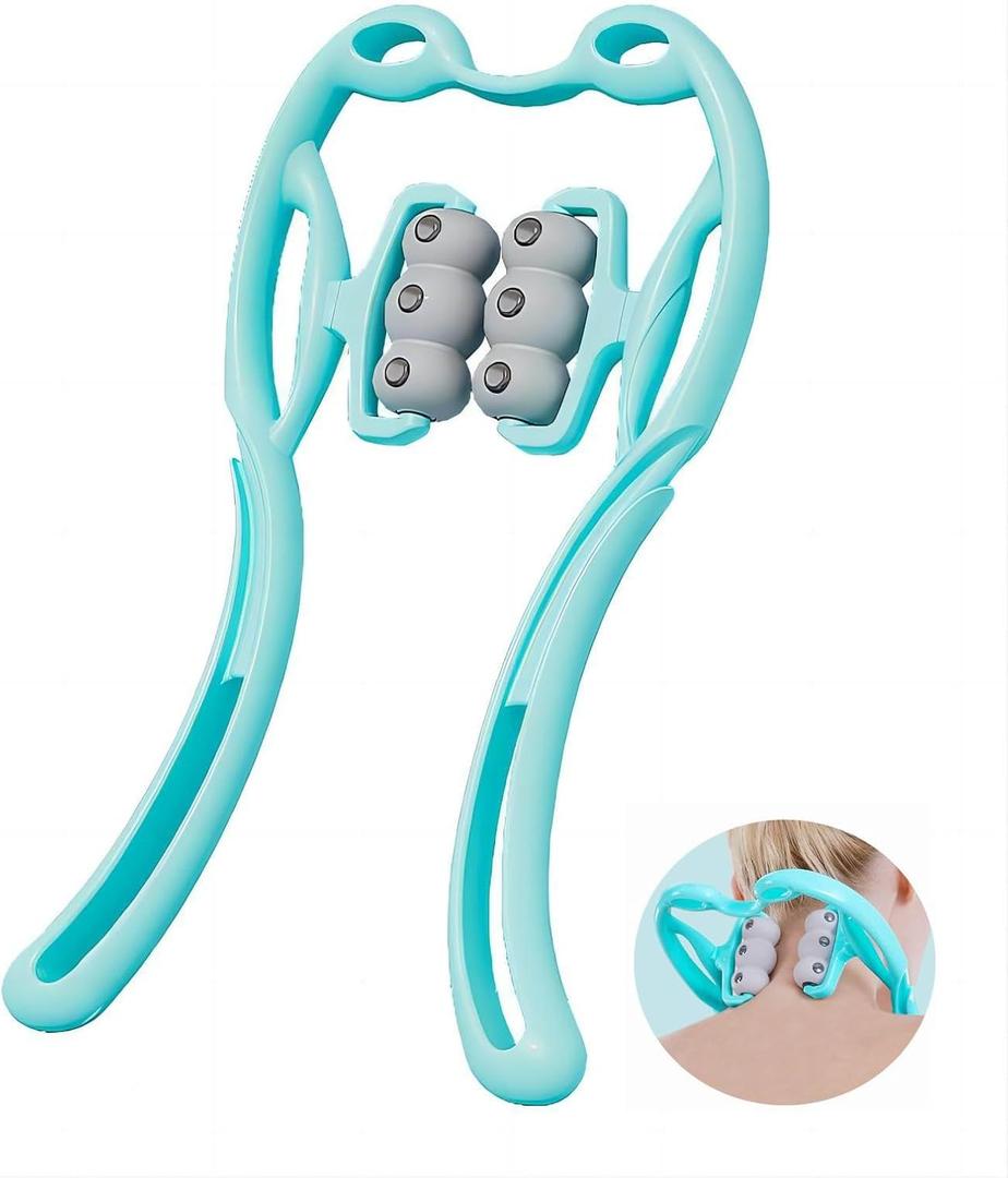 Manual Cervical Neck Massager,With 6 Wheels And 12 Magnets, It Can Be Used To Massage The Cervical Spine, Waist And Legs, Relieve Pain, Prevent Muscle Relaxation, And Promote Blood Circulation. (Blue)