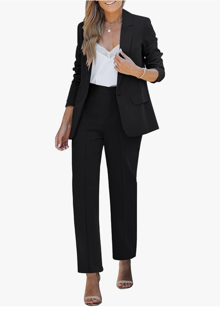 luvamia Women's Two Piece Sets Pants Suits Dressy Business Casual Outfits Professional Blazer Pantsuits Set Work Office ,Size L