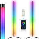 2PCS RGB Corner Floor Lamp, 64.5" RGB Color Changing Led Floor Lamp for Living Room APP and Remote Modern Light Bar with Music Sync and 16 Million Colors Dimmable Ambient Lighting for Bedroom