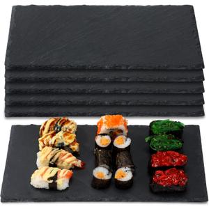 Hoolerry 6 Pcs 11.8 x 5.9 Inch Slate Charcuterie Boards Bulk, Mini Slate Cheese Board Black Sushi Platters Individual Stone Serving Tray Plates for Food, Appetizers, Cheese, Meat, Party