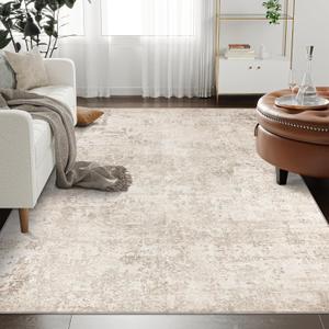 Art&Tuft Washable Rug, Anti-Slip Backing Abstract 5x7 Rug, Stain Resistant Rugs for Living Room, Foldable Machine Washable Area Rug (TPR53-Beige, 5'x7')
