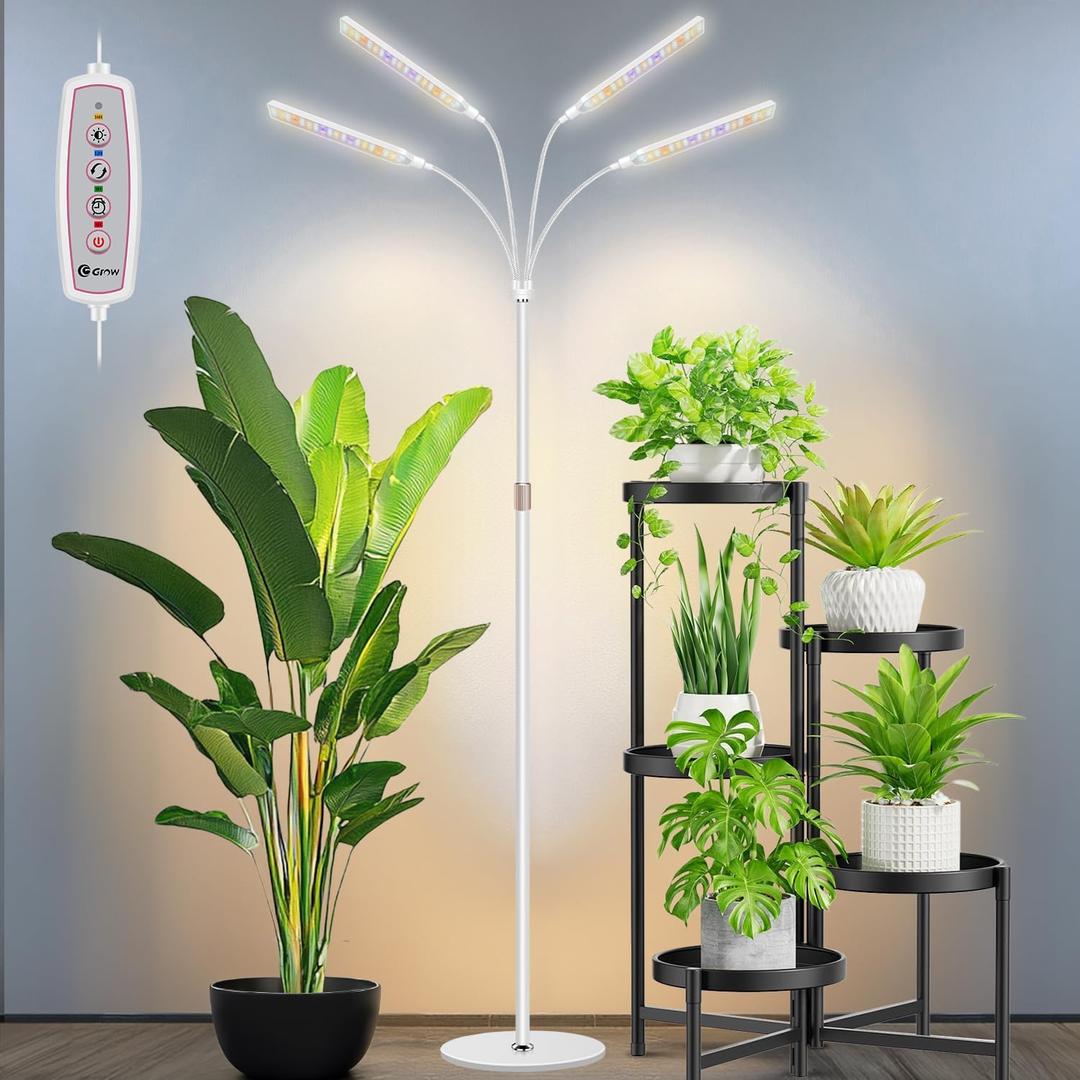 Kullsinss Grow Lights for Indoor Plants, 4-Head Full Specturm Plant Grow Light with 4/8/12/16H Timer, 3 Color Modes, 5 Brightness, 24-68.7in Height Adjustable Floor Growing Lamp for Tall Large Plants