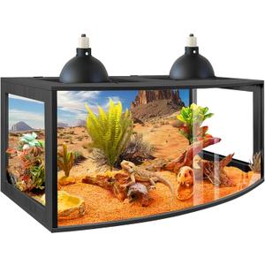 PROLEE Bearded Dragon Tank, Curved Reptile Enclosure with 3-Side Clear Acrylic Panels, Spacious Lizard Tank with Metal Mesh Top and Lockable Door for Reptile Habitat (Black, 32" Length,34 Gallons)