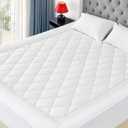 King Mattress Pad Cotton Mattress Pad Cover Quilted Mattress Cover 18-22" Deep Pocket Mattress Protector King Size White Down Alternative Filling Noiseless & Breathable