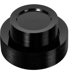 Bestluck 100PCS Black Plastic Plates, Black Disposable Plates for 50 Guests, 50 Dinner Plates 10.25 inch and 50 Dessert Plates 7.5 inch for Party, Graduation, Wedding